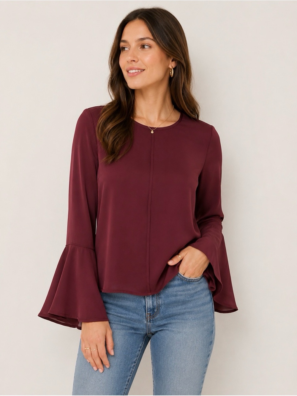 Vince Camuto Burgundy Bell Sleeve Blouse